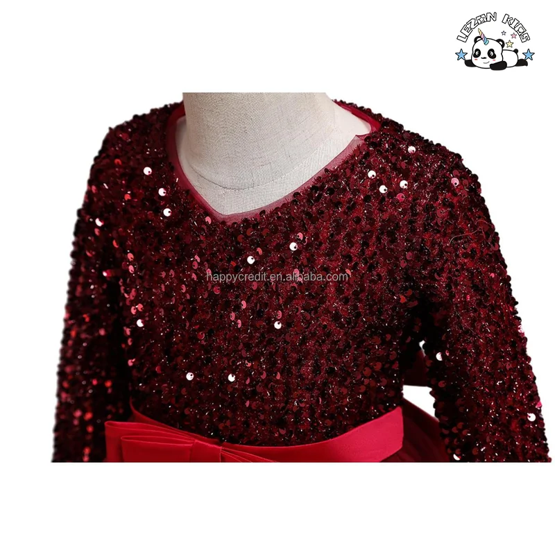 LEZONKIDS - Wholesale Kids Princess Dance Dress Waist Bow Girls Sequin Elegant Dress for Party Birthday Wear